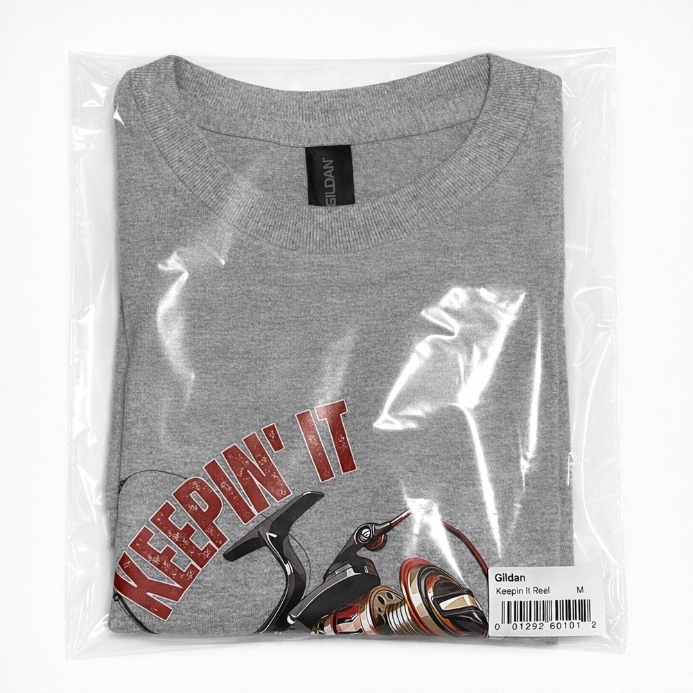 Gildan Keepin It Reel Fishing Reel Graphic T Shirt Men's Medium Grey Cotton - Picture 6 of 6